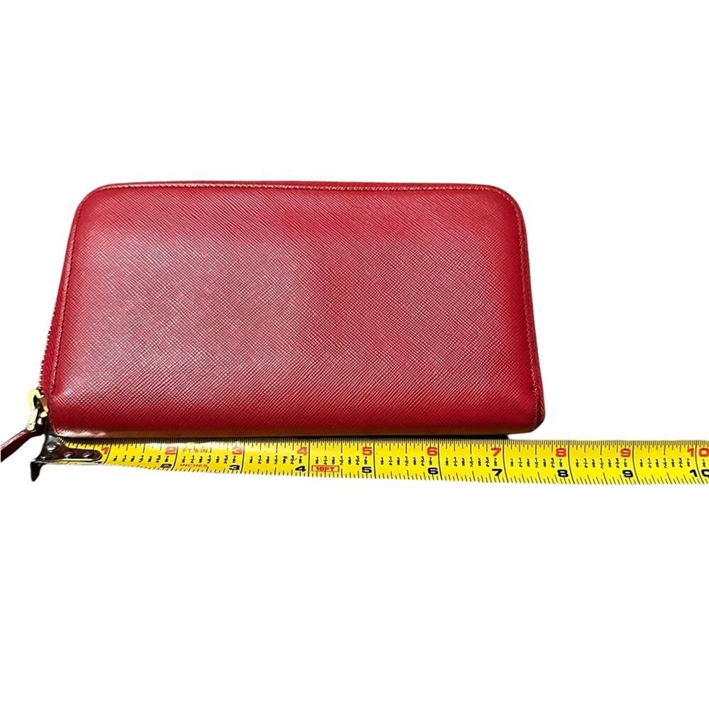 Prada Red Saffiano Zip Wallet with Gold Logo - Picture 3 of 13